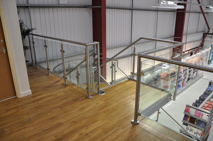 Retail mezzanine stairs and handrail